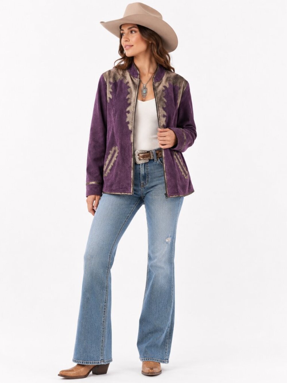Linea Louis DellOlio Suede Jacket Plum Gold Detail NWT Women's 2XL Luxe Chic